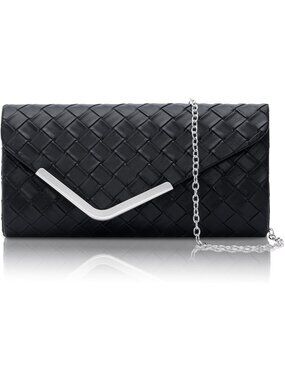 Women's Evening Bag w/Chain Envelope Shoulder Black2 Crossbody Handbags Sparkly